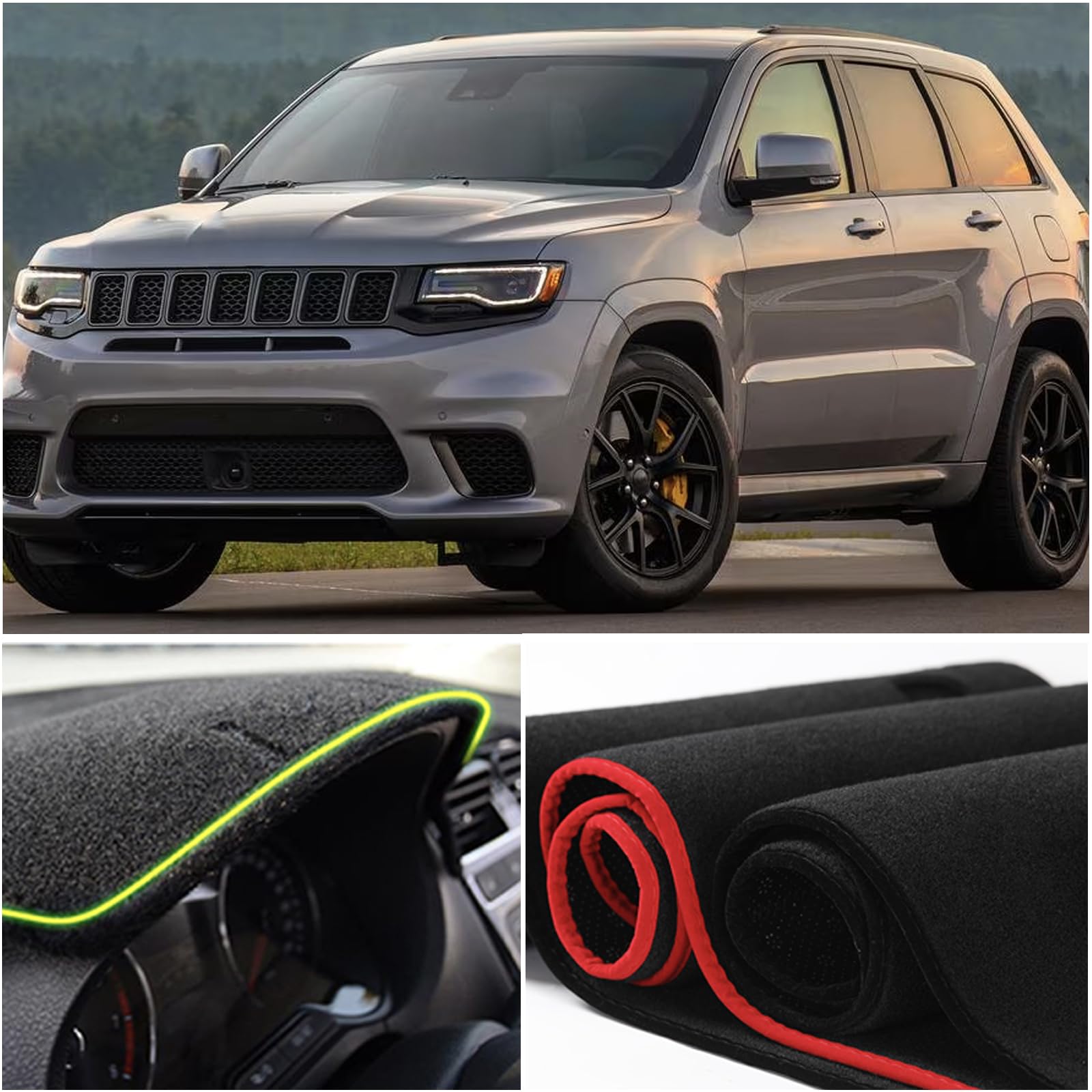 Copertura per cruscotto personalizzata per console centrale interna compatibile con Jeep Grand Cherokee 2011-2021, accessori per tappetino cruscotto (bordo nero)