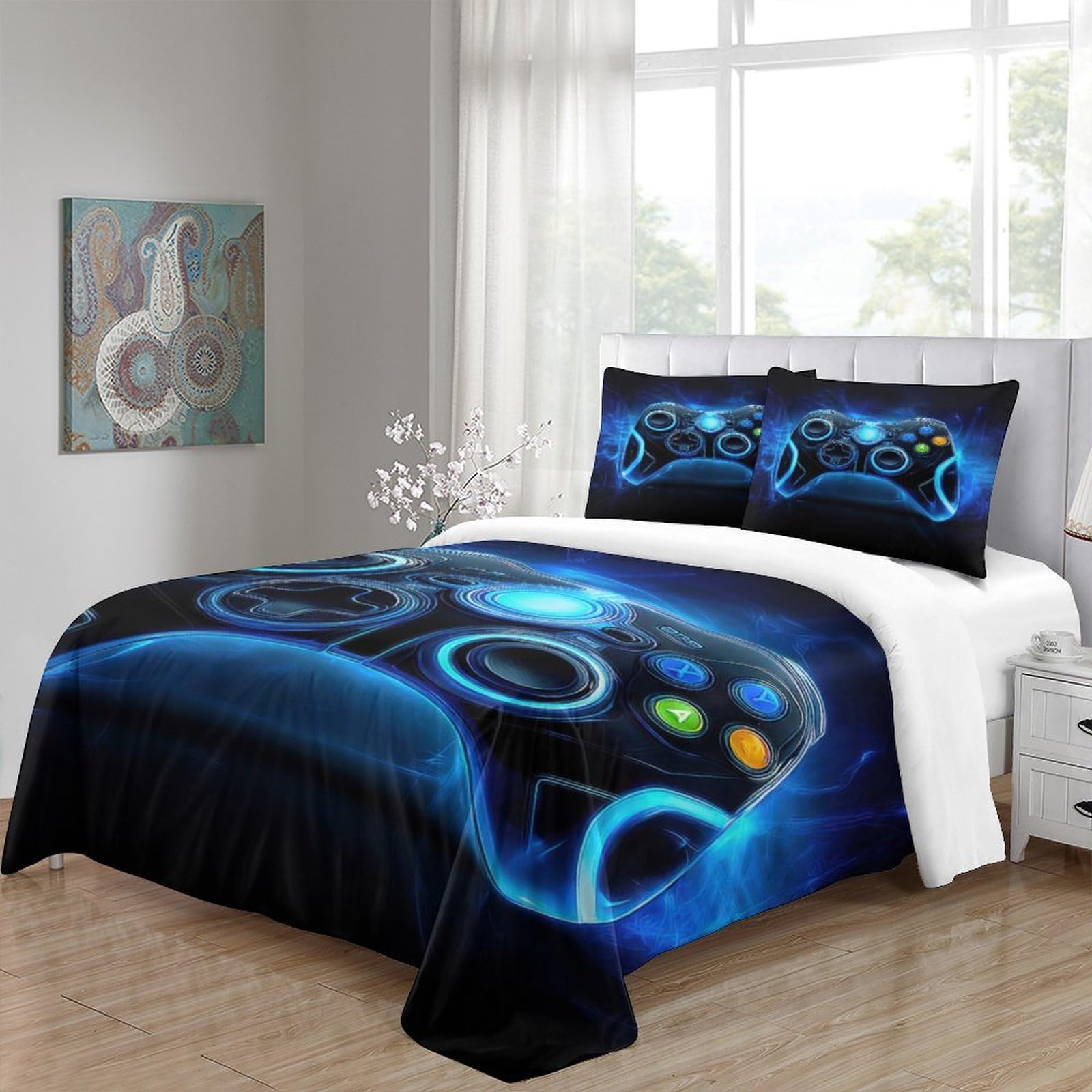 Funda Nórdica Microfibra 3D Impresión Mando Gaming, Decoración Dormitorio Juego de Cama Gamer, Suave Transpirable para Adultos y Adolescentes Super King（260x220cm）