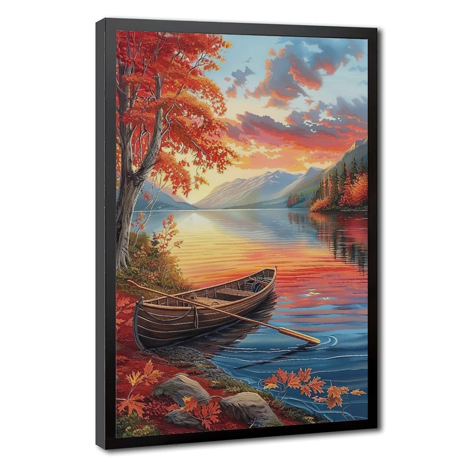 Bareronor Vintage Sunset Lake Oil Canvas Poster for Dorm Room Decor Gift