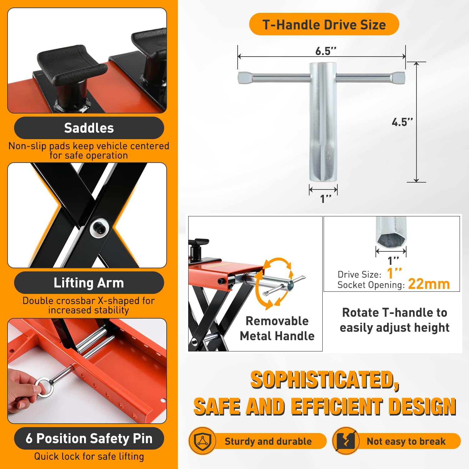 Nilight Sollevatore per Moto 1100 LBS Martinetto a Forbice con Selle Perno di Sicurezza Manovella 3.7"-15.7" in Acciaio per Moto ATV Cross, Arancione