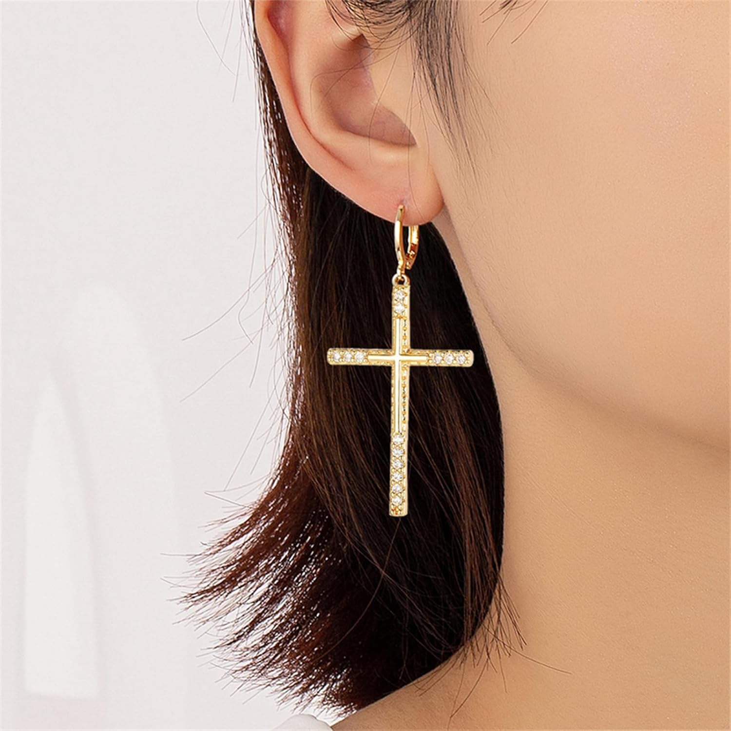 coadipress 14K Gold Plated Drop Dangle Cross Hoop Earrings for Women Men Trendy Gold Cross Earrings Simple Cute Ankh Cross Hoop Earring Dainty CZ Huggie Dangling Diamond Cross Earrings Fashion Jewelry - Image 3
