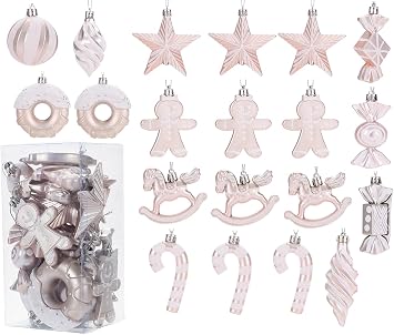 LANGXUN 20pcs Christmas Ornaments for 2025 Christmas Tree Hanging Decorations, Arbol de Navidad Decoracion, Plastic Horse, Gingerbread Man, Candy, Stars, Candy Cane Xmas Party Decor