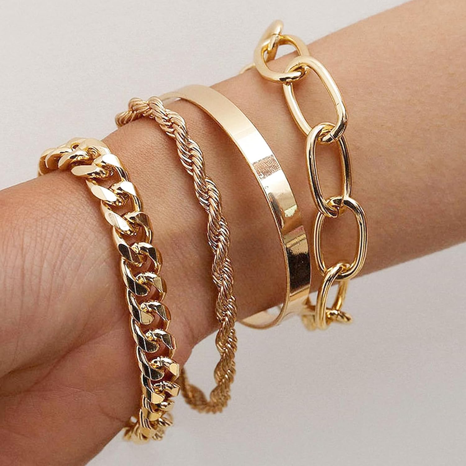 NEWITIN 44 Pieces Chunky Gold Jewelry Set for Women Fashion Costume Jewelry Gold Plated Chunky Necklace Chain Bracelet Ring Hoop Earrings Set for Women - Image 6