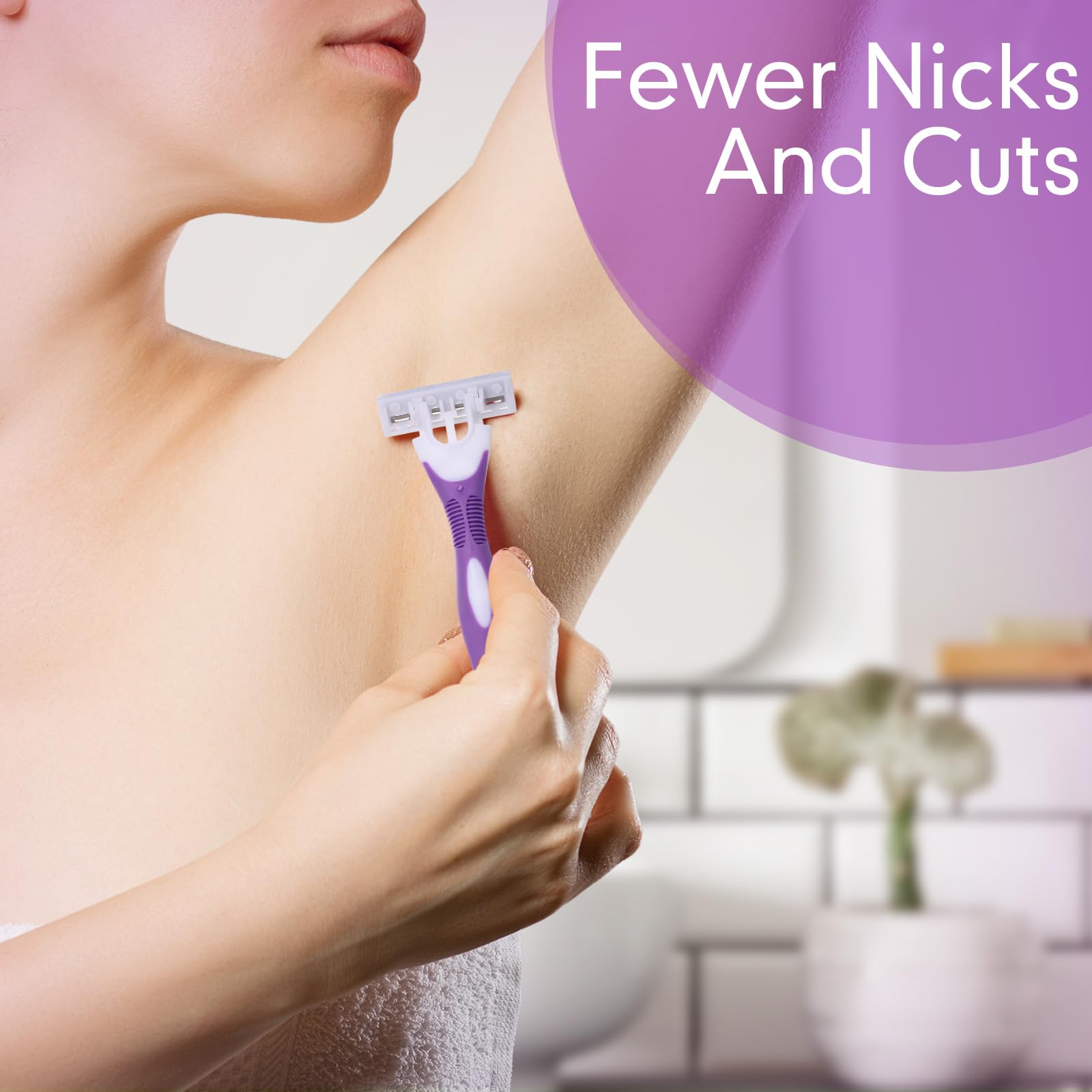 48 maquinillas de afeitar desechables para mujer, a granel, color morado, 3 cuchillas para mujer, piel sensible, línea de bikini, maquinilla de afeitar de viaje para mujeres, baño, hotel