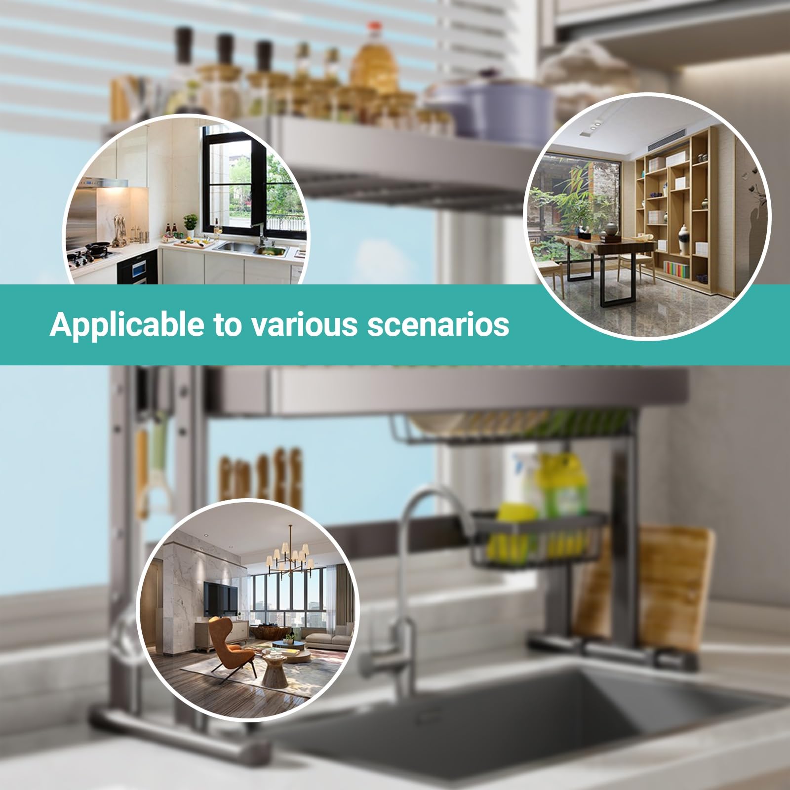 Escurridor vertical grande de 1/2 niveles de acero inoxidable para cocina sobre el fregadero, estante de almacenamiento multifunción para platos, cuencos, cestas de utensilios (una capa, 95 cm)