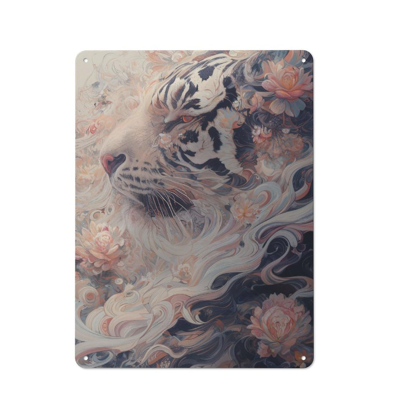 Junmoney Tiger Bloom Industrial Decorative Metal Plaque 40X30cm, Studio Wall Art For Flat, Bar, Studio Or Gallery Wall
