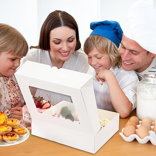 Miniatura 6 de LFKJYYF Paquete de 12 cajas para cupcakes con insertos, capacidad para 12 recipientes estándar para cupcakes de papel kraft blanco con ventanas,