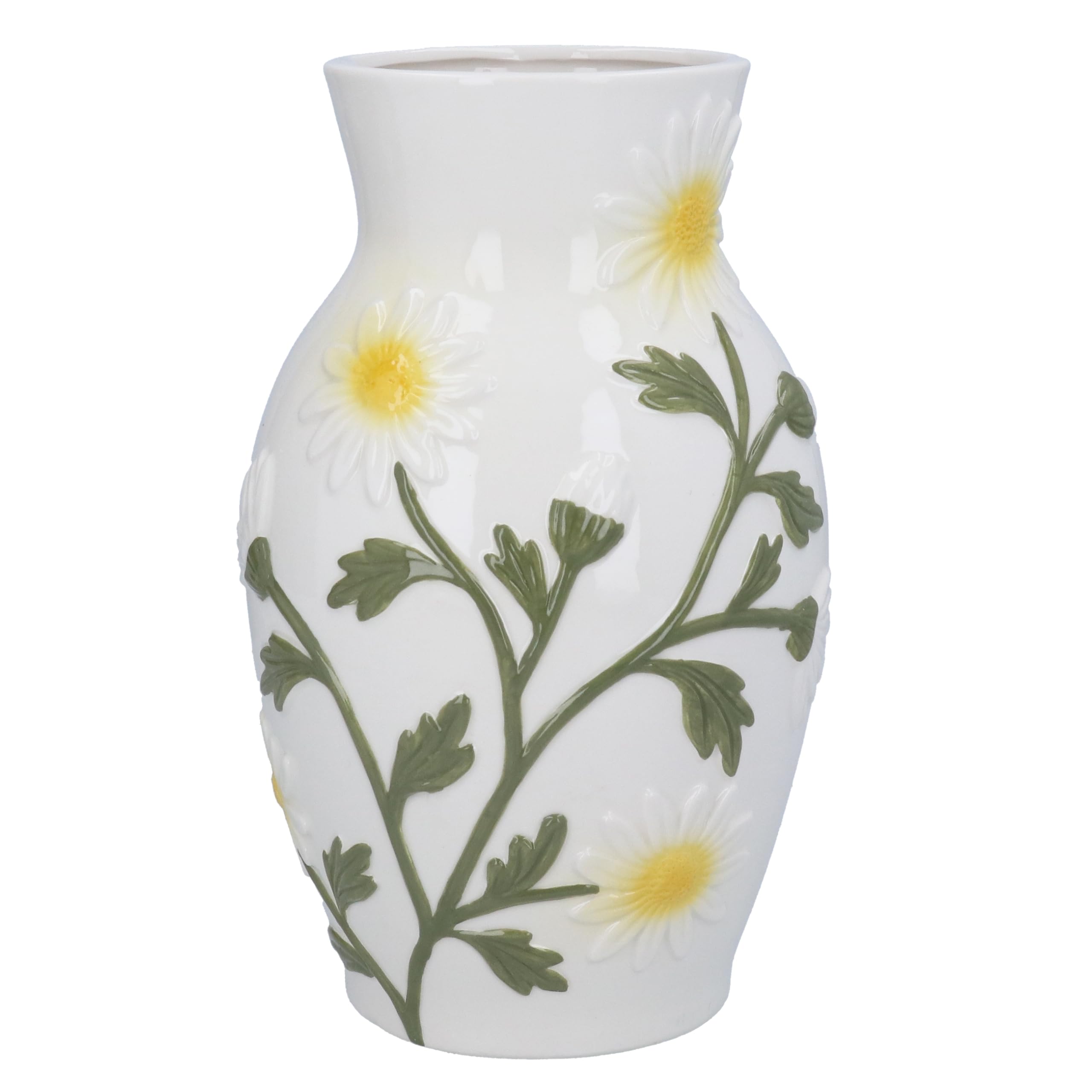 Gisela Graham White Daisy Design Decorative Vase, Stoneware, Large