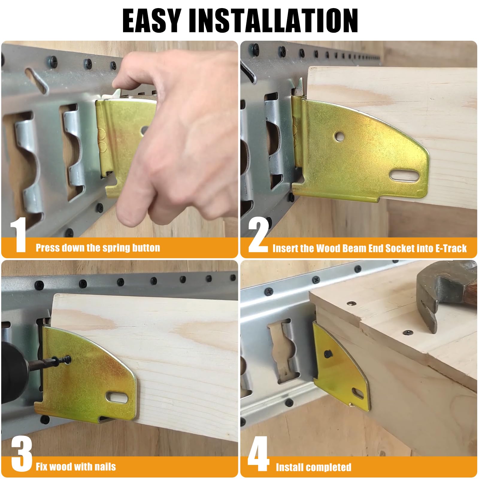 Eapele E-Track - Accessori per prese a bussola in legno, acciaio zincato, misura con 2 x 4 x 6, per aggiungere barre di bloccaggio rimovibili per la zona di carico E-Track (4 pezzi)