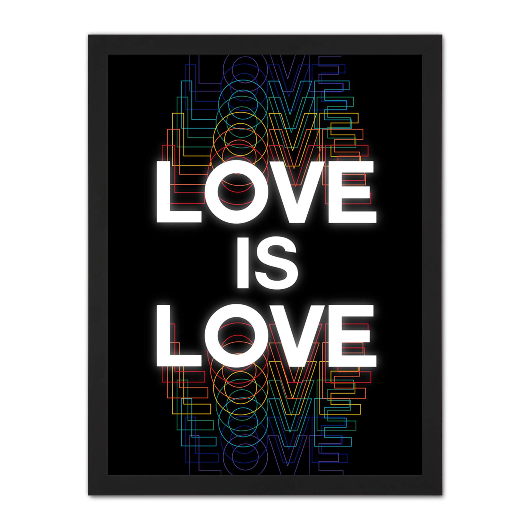 Wee Blue Coo Love Is Love Rainbow Retro Typography Artwork Framed Wall Art Print 18X24 Inch