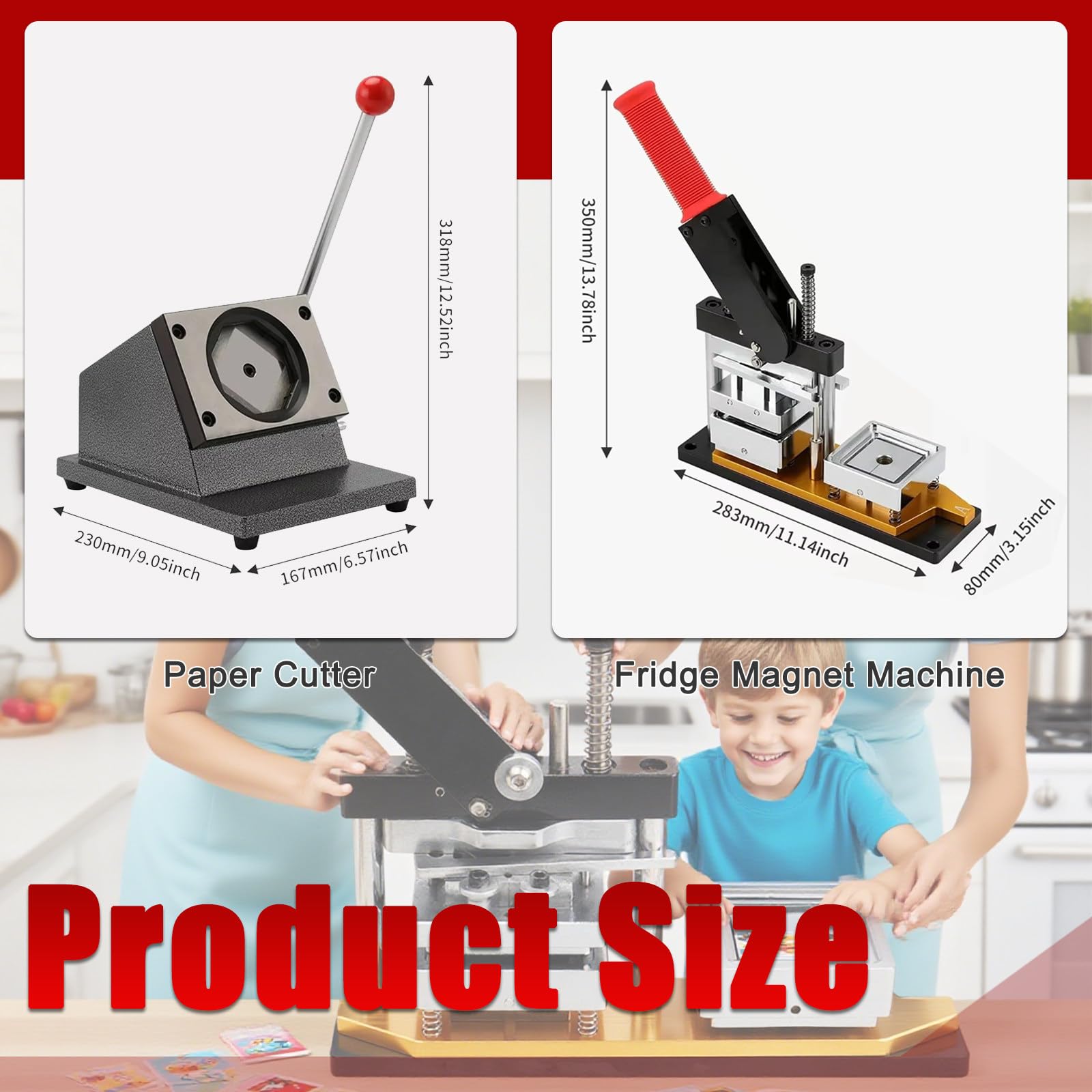 Paquete de máquina para hacer imanes DIY con prensa cuadrada + cortador de Papel + Kit de 200 suministros, imanes de fotos DIY para nevera