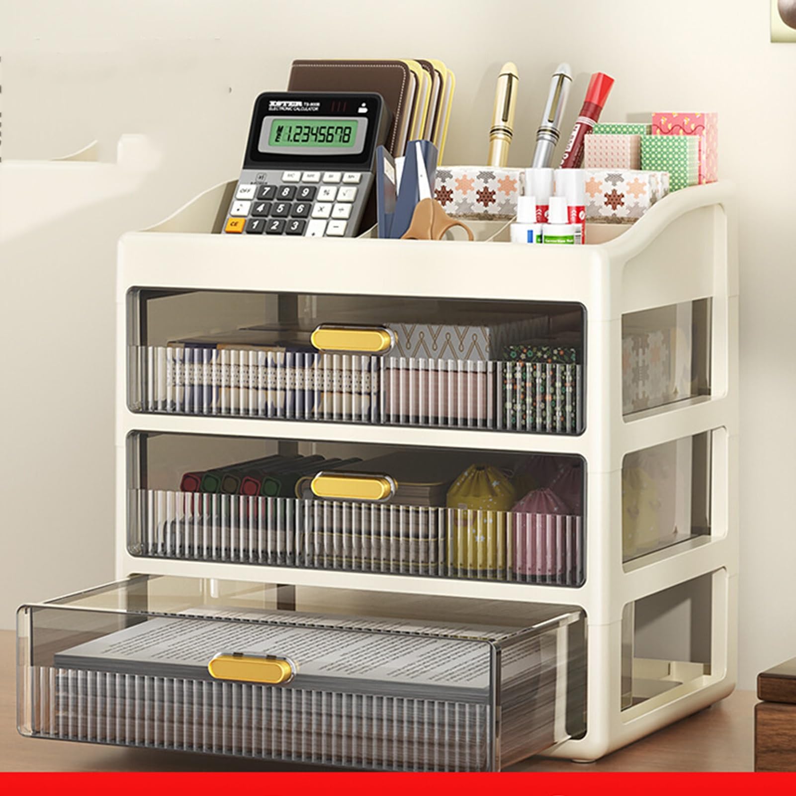 Cassettiera da scrivania in plastica trasparente, per ufficio, versatile, 27 x 20 x 23 cm, ideale per casa e ufficio