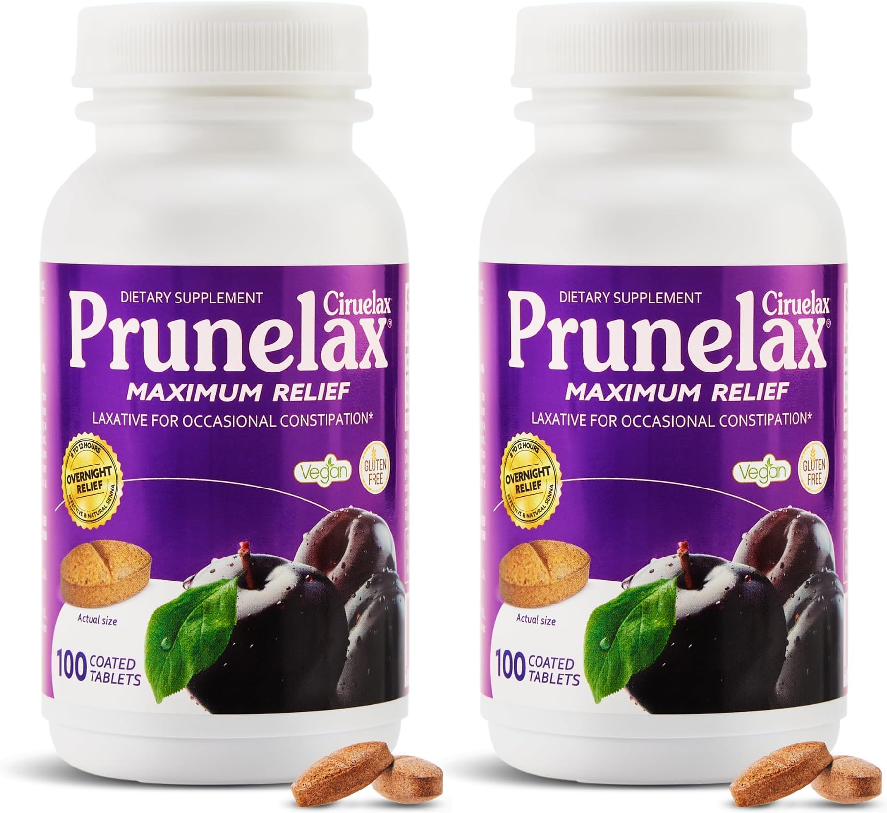 Prunelax Maximum Relief - 200 Tablets Size - Laxative Tablets with Natural Senna for Occasional Constipation, Senna Extract, Vegan & Gluten-Free, Gentle Overnight Relief