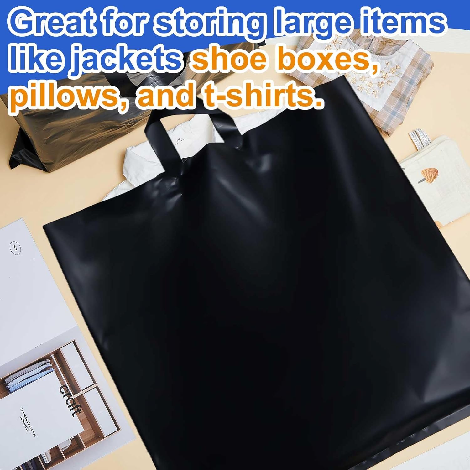 Qilery 100 Pack 24" x 24" Large Black Plastic Shopping Bags with Handles Reusable Merchandise Gift Bags Bulk for Small Business Merchandise Retail Grocery Packaging Gift Giving
