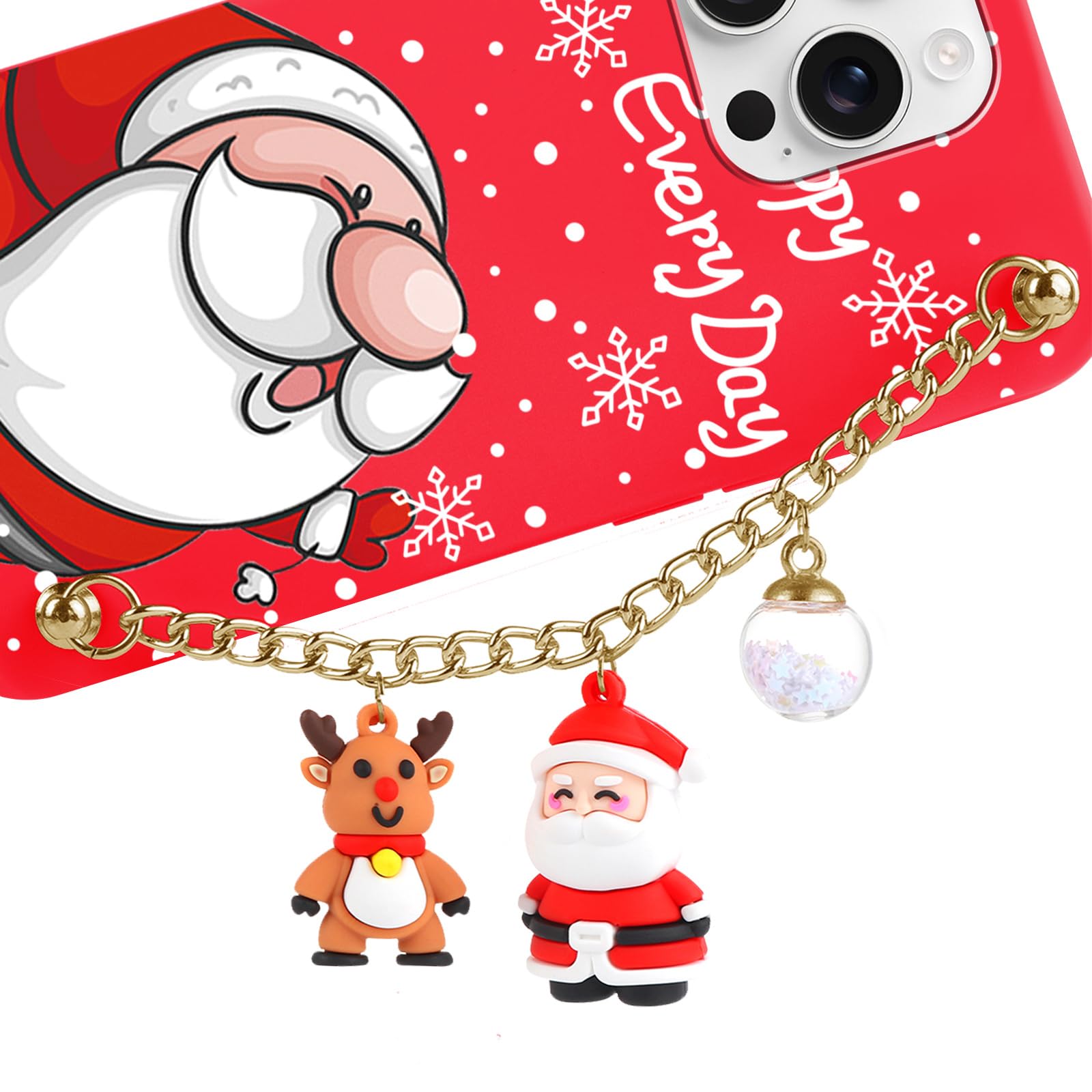 Custodia Per IPhone 16 Plus Natalizia Con Catena - Design Albero Di Natale, Pupazzo Di Neve, In Silicone TPU Antiurto, Verde