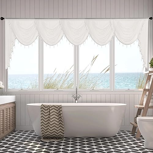 Miniatura 6 de NICETOWN 2 paneles de cortinas transparentes con ojales de 70 x 72 pulgadas y 1 bolsillo para barra de 110 x 40 pulgadas, cenefa transparente de