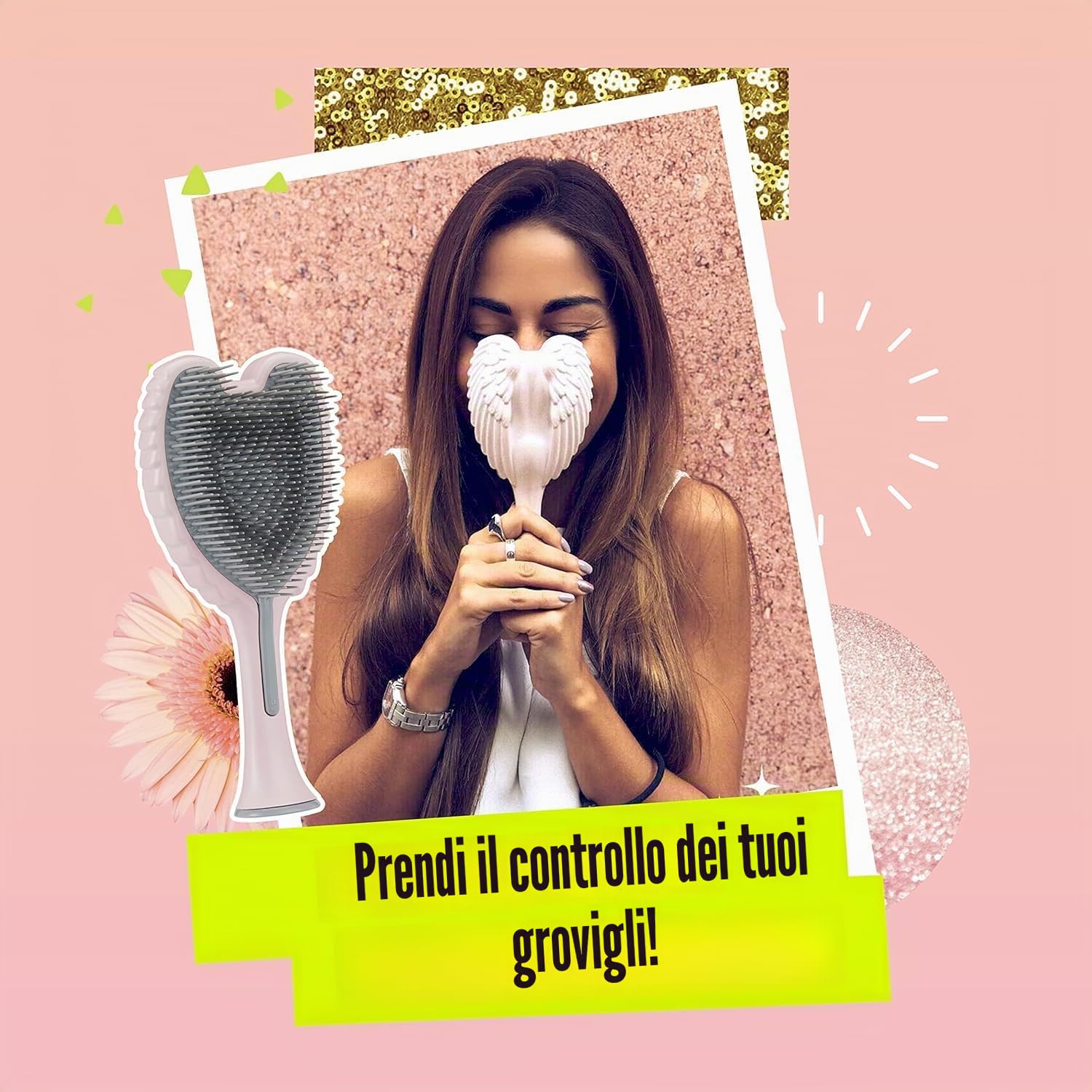 Tangle Angel Spazzola districante per capelli da donna, antistatica, con ali d'angelo, per capelli bagnati e asciutti, con setole flessibili, per capelli lisci, ondulati e ricci, regalo ideale per