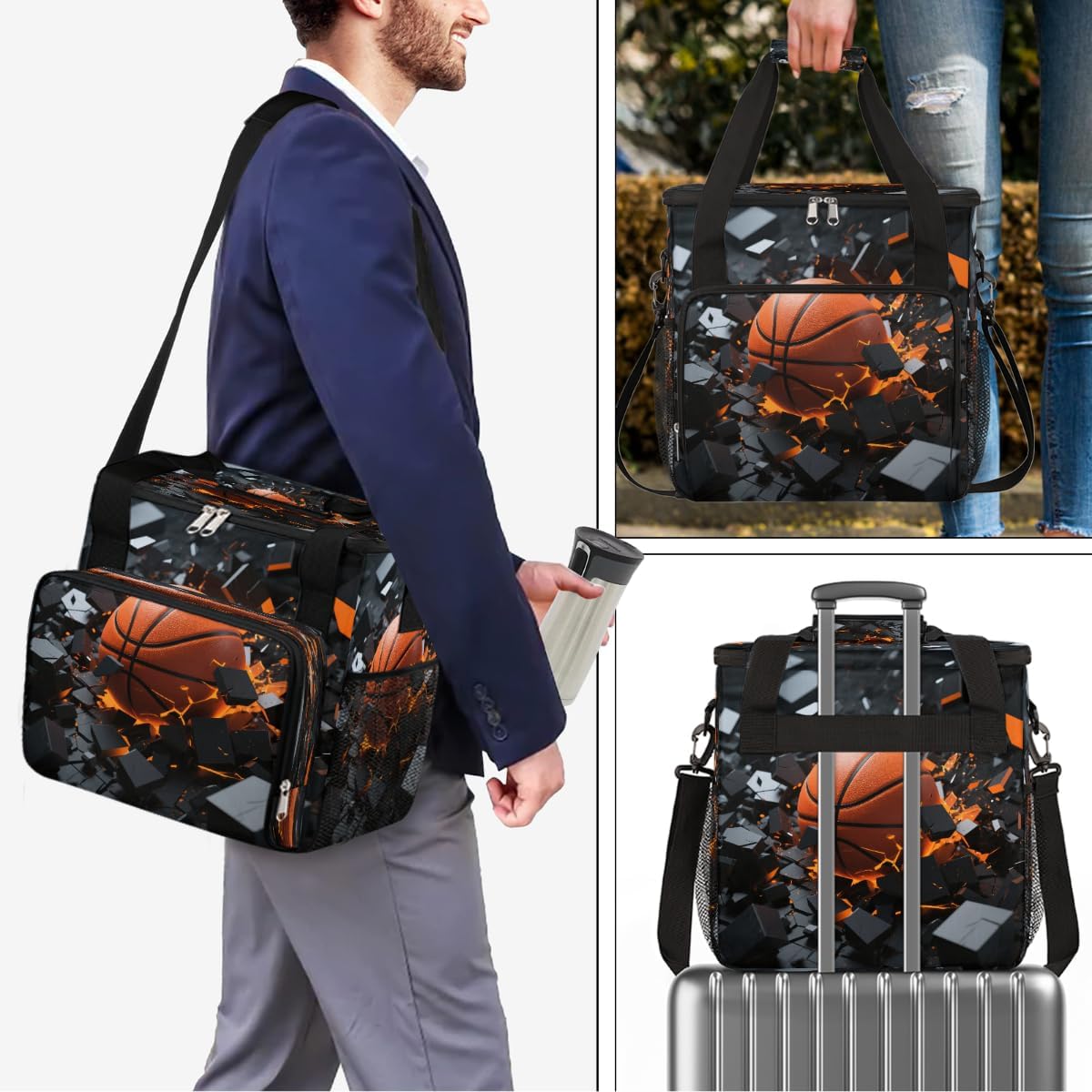 Explosive Basketball Portable Coffee Maker Carrying Bag Compatible with Keurig K-Mini or K-Mini Plus - Travel Storage Tote with K-Cup Pod Pockets for Single Serve Coffee Brewer