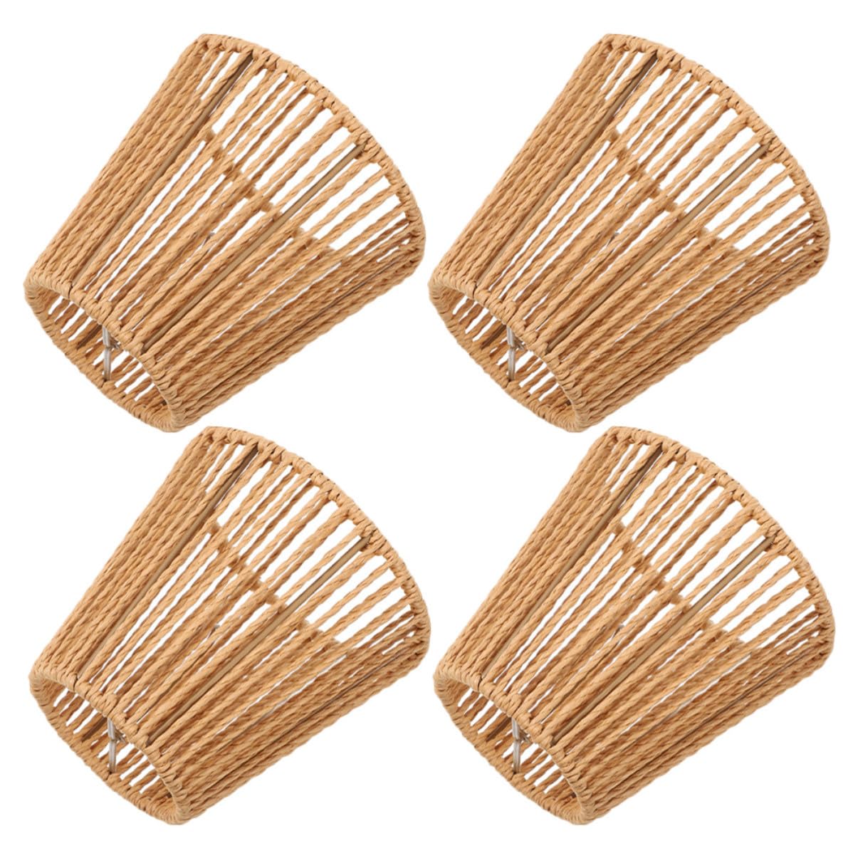 Set 4 Paralumi Intrecciati a Mano in Corda di Carta Stile Boho Rustico, Decorativi e Versatili per Lampade da Terra e Camera da Letto