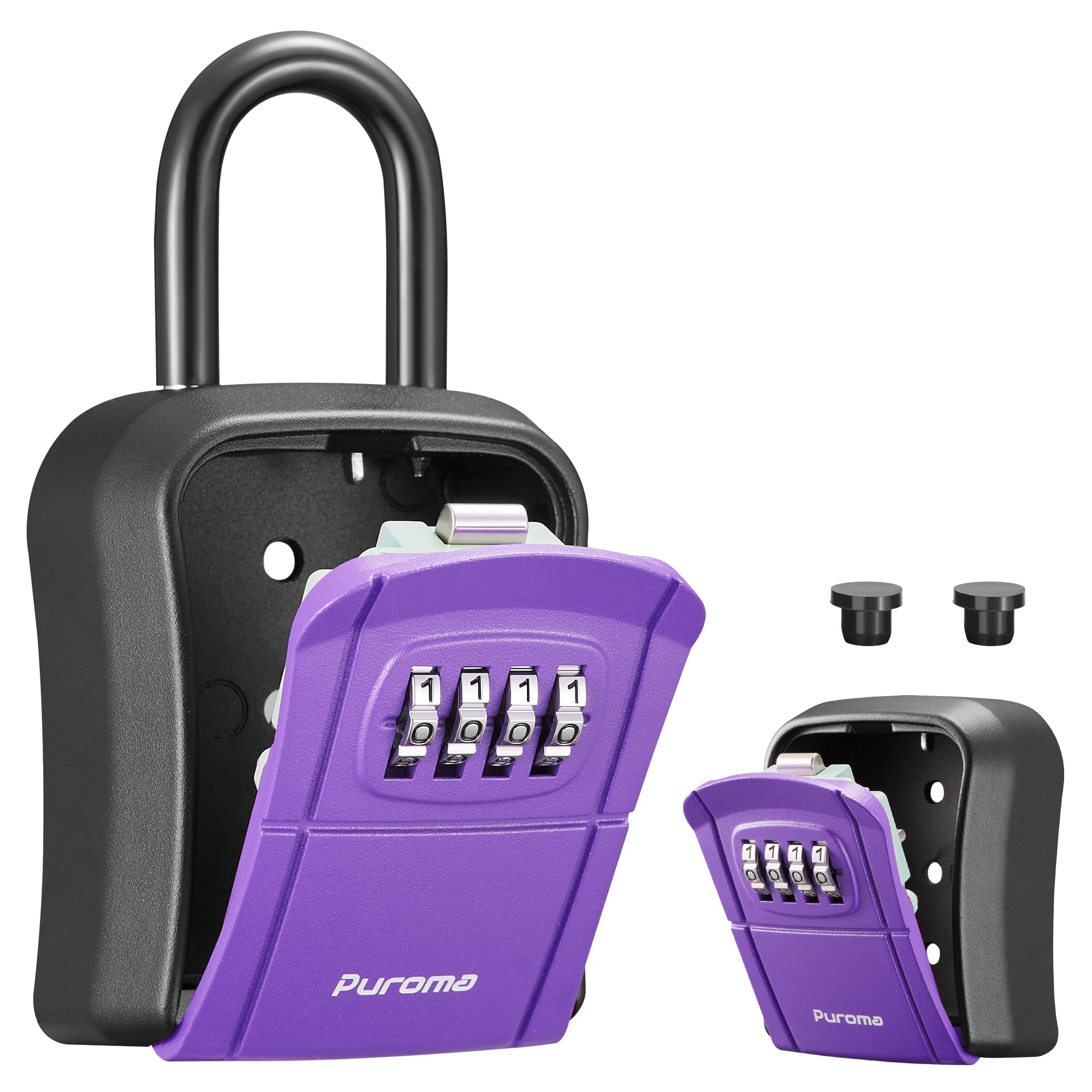 Puroma Key Lock Box, Portable Combination Lockbox Wall-Mounted Key Storage Box for House Keys, Resettable Code Safe Security Lock Box for Home, Office, Apartment Spare Key Storage (1 Pack, Purple)