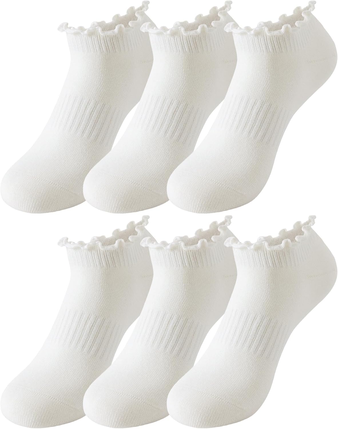 Yawlsow No Show Socks Womens Cute Ruffle Ankle Socks Low Cut Frilly Non Slip Cotton Sock 3/6 Pairs