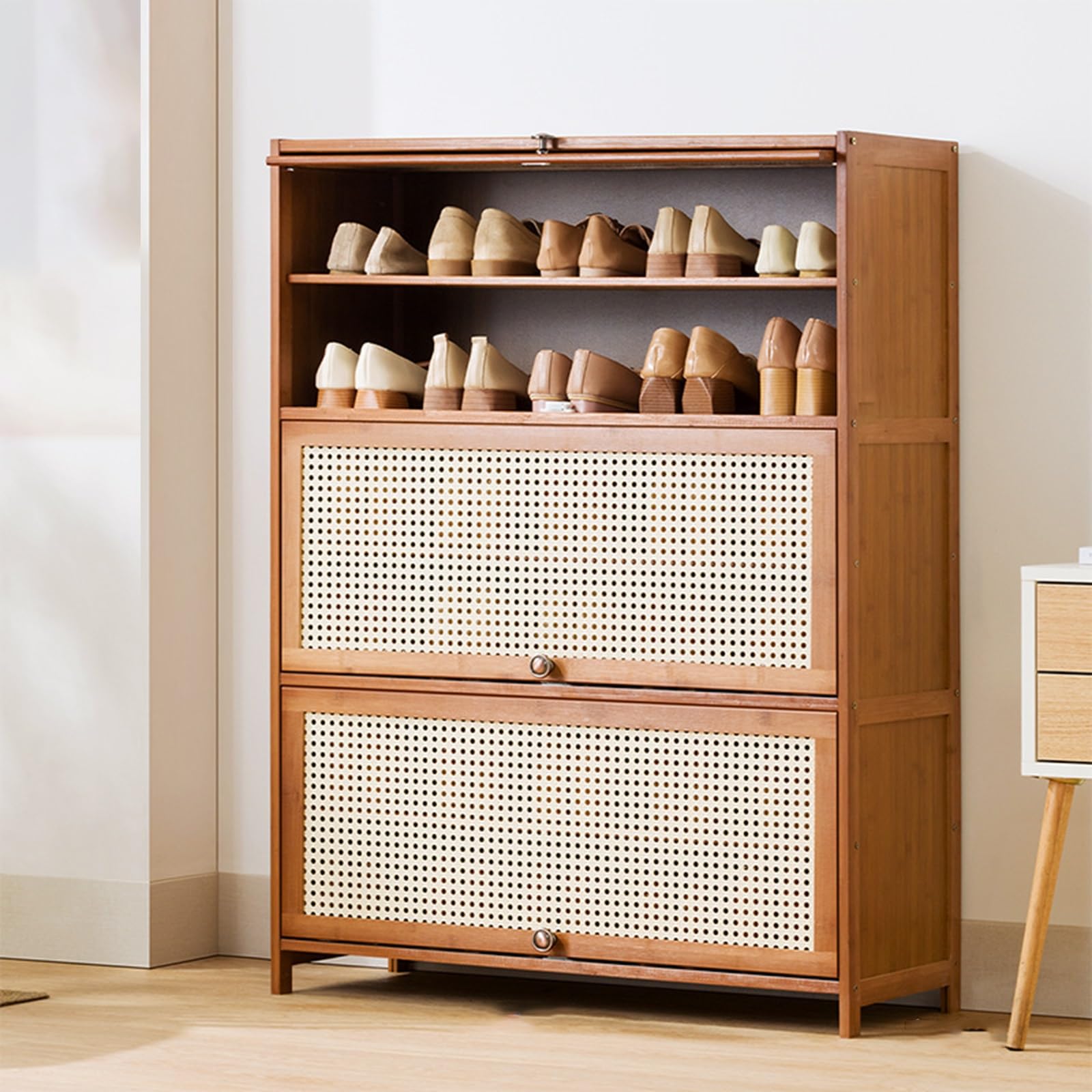 Meuble à chaussures étroit en bois à 3 portes pour entrée gain de place