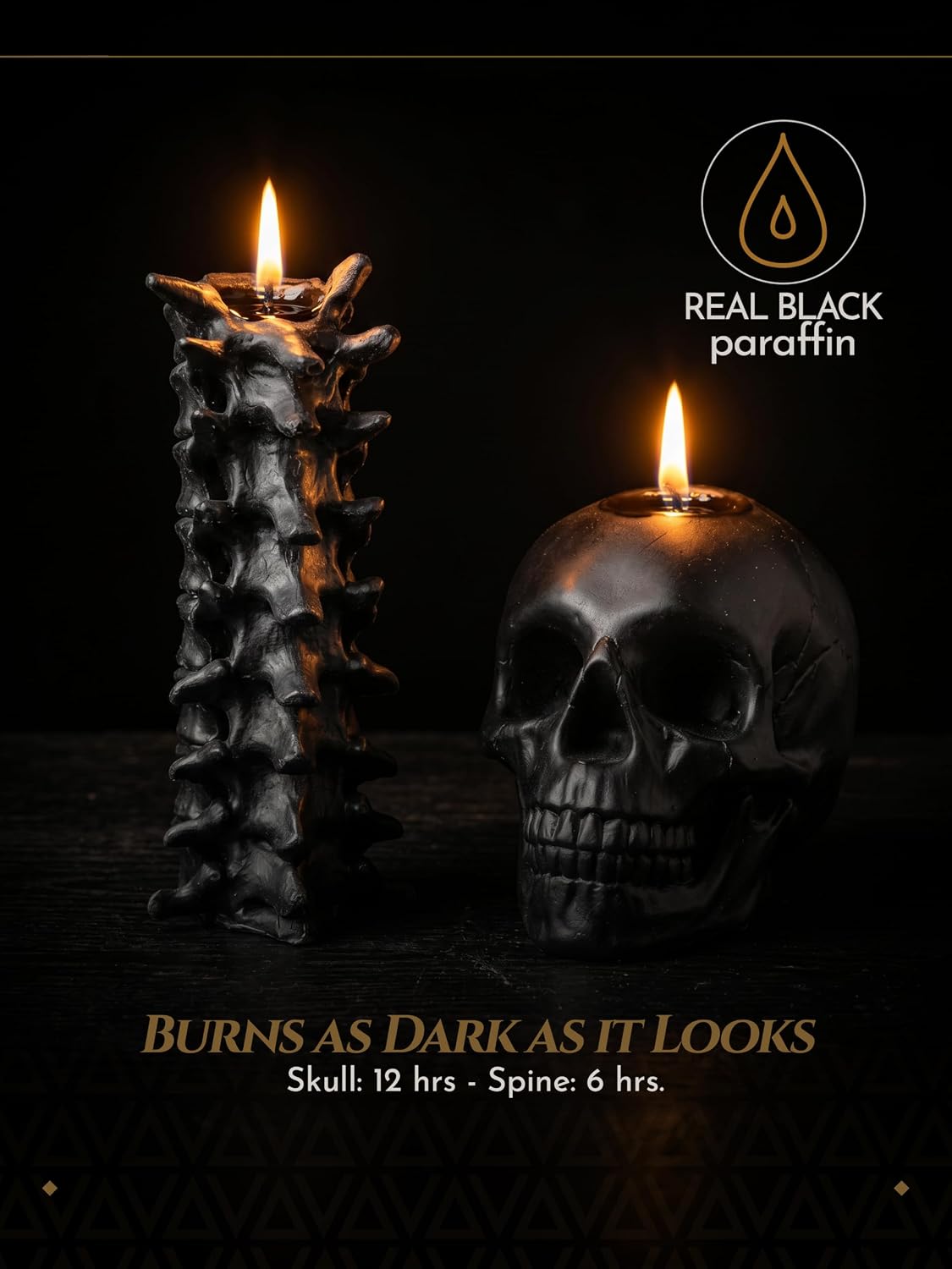 MAVRA Gothic Skull Candle Set, Sculpted Black Skulls for Goth Home Decor