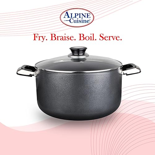 Miniatura 4 de Alpine Cuisine Olla antiadherente de 24 cuartos con tapa de vidrio templado y asas de transporte, utensilios de cocina multiusos de aluminio para