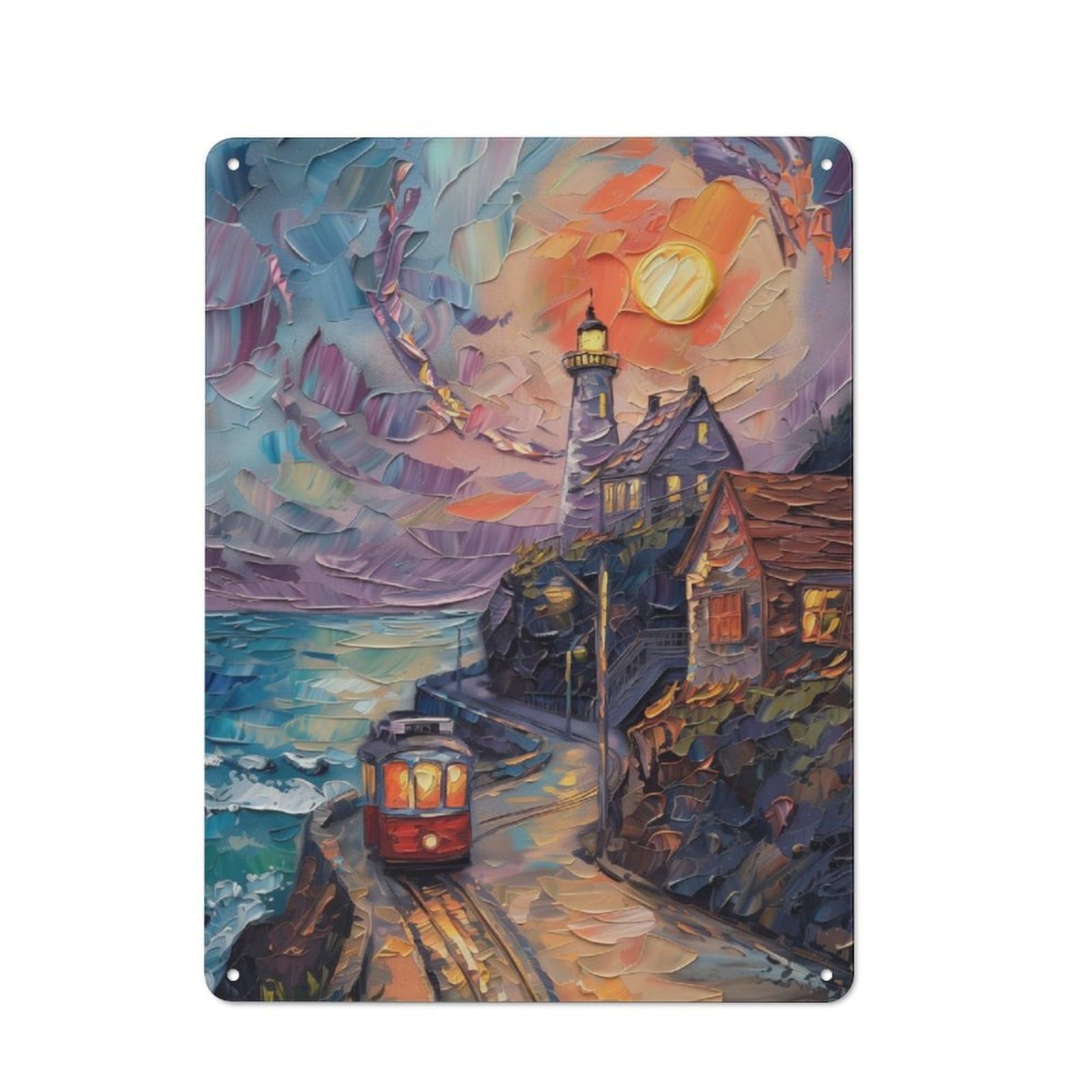 Junmoney Seaside Town For Lounge Or Reading Corner, Rustic Tin Sign 40X30cm, For An Autumn Update To Lounge And Reading Corner