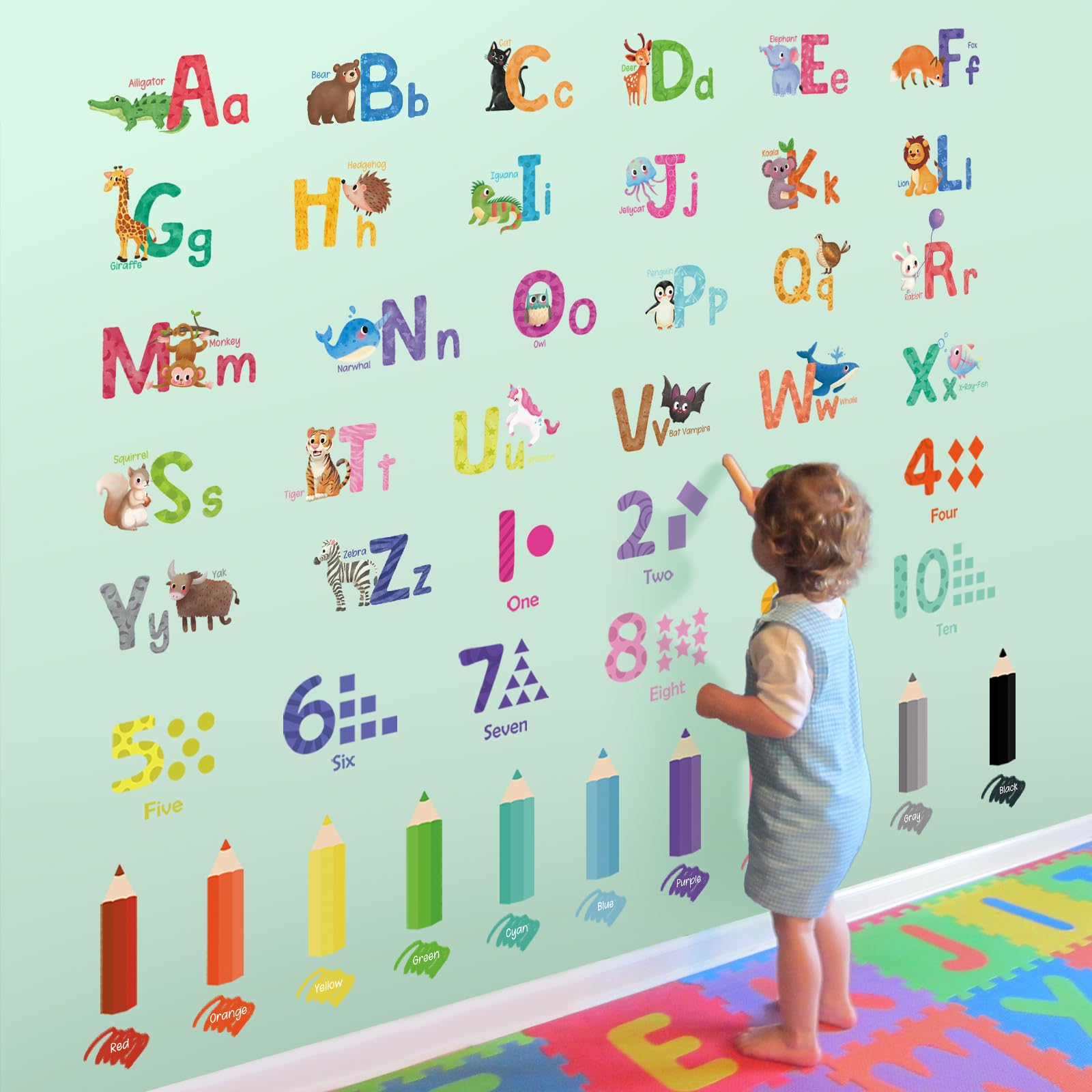 SHUCHING Stickers Muraux Alphabet Enfants, Autocollant Mural Couleur et Chiffres, Décoration Murale pour Chambre Bébé Crèche