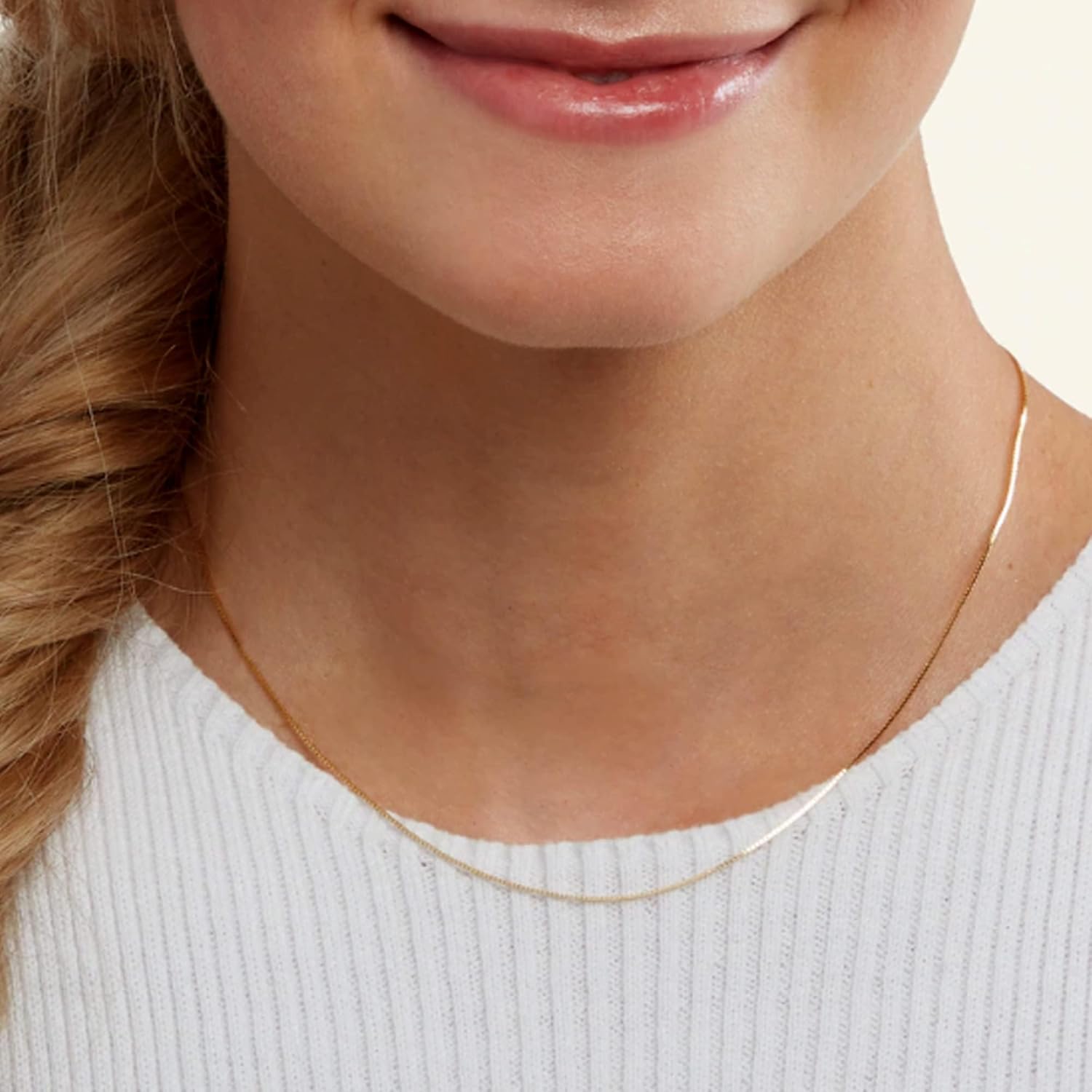 Jewelry Affairs 14k Real Solid Gold Mirror Box Chain Necklace, 0.45mm