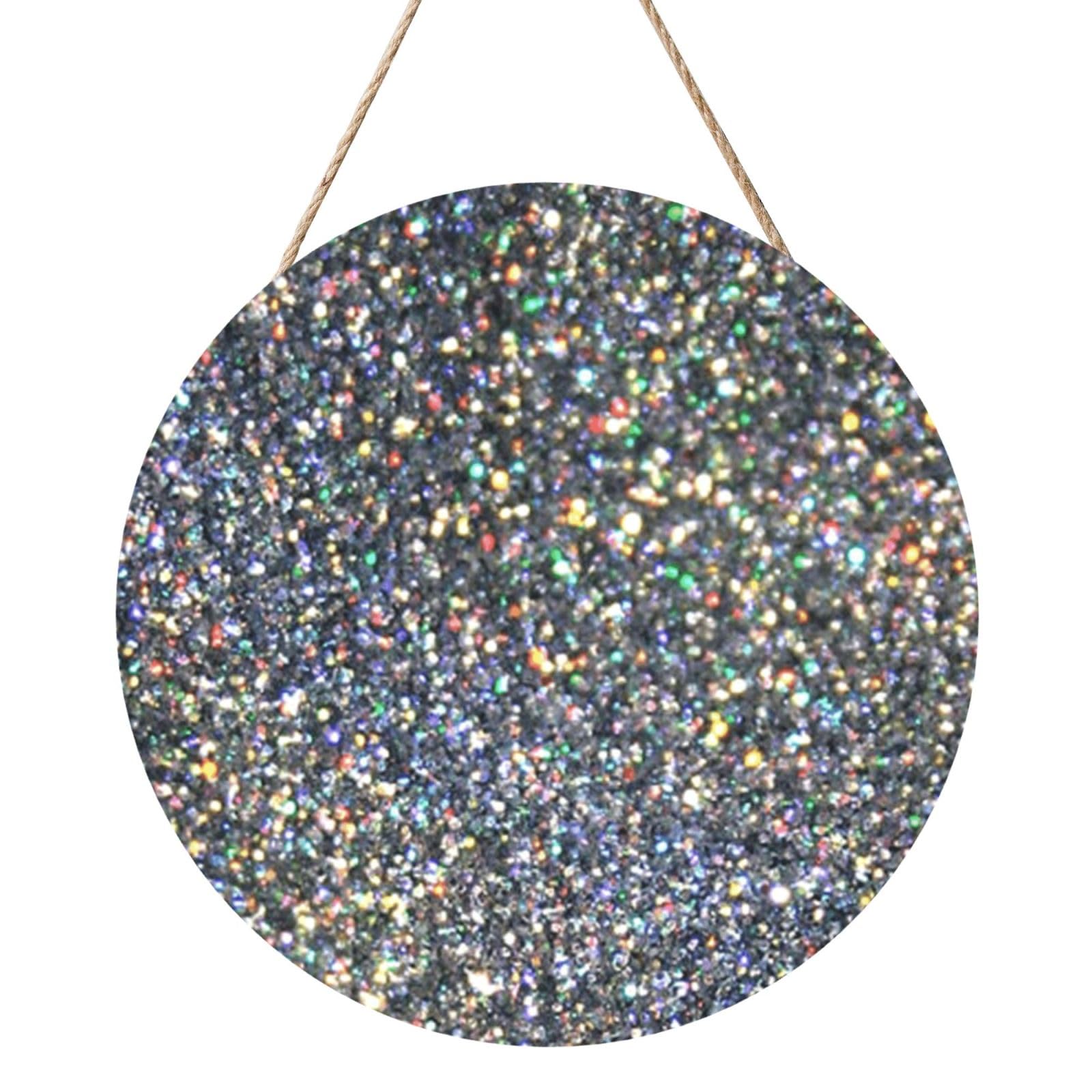 InOmak Silver Glitter Rainbow Sparkle, Round Wood Panel Painting 12 in, Wall Hanging Painting For Home