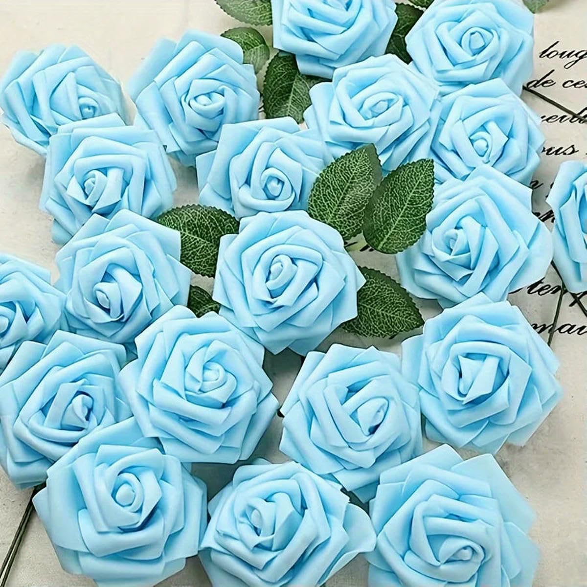AYHTUD 25pcs Artificial Flowers, Fake Flowers Roses W/stem For Wedding Bouquets Centerpieces Arrangements Party Home Decorations-Blue