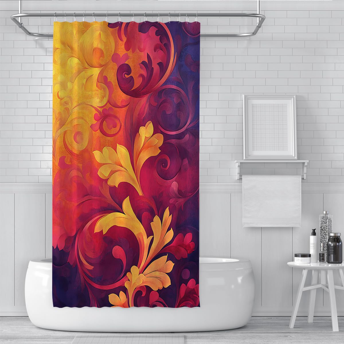 Cortina Ducha Hojas ombré abstractas Escena bañera W240xL180 cm