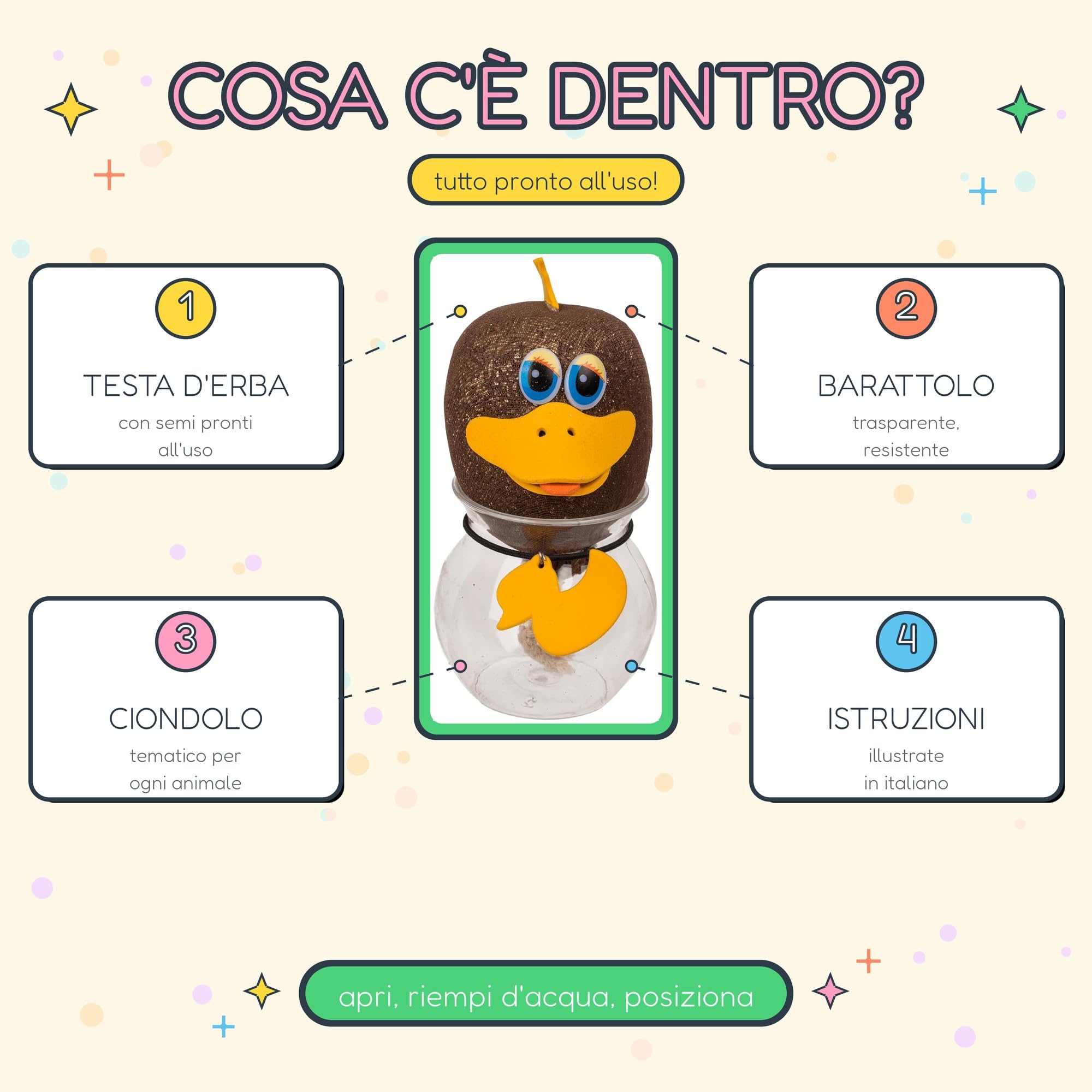Testa Erba Che Cresce Scimmia - Pianta Capelli Scimmietta con Vasetto e Ciondolo Banana - Idea Regalo Originale Divertente Collega - Decorazione Scrivania Ufficio - Grass Head 12,5 cm