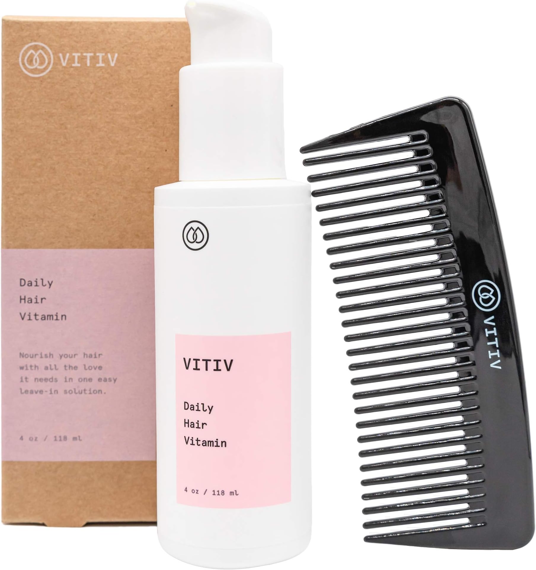 VITIV Leave In Conditioner 4oz - Nourishing Vitamins for Your Hair and Scalp - All Natural, Silicone Free, Vegan - Made for all hair types - Includes Comb