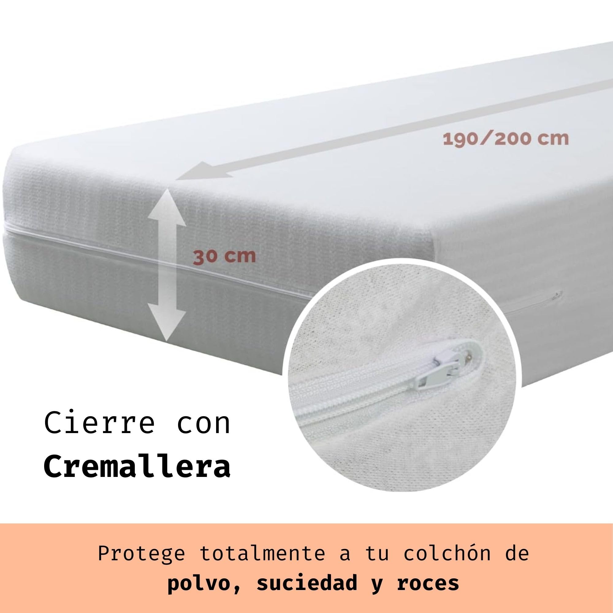 Tural – Funda de colchón elástica y Transpirable 160x190/200 cm | Protector de colchón con Cremallera | Cubre colchón Resistente y silencioso | Certificado Oeko-Tex