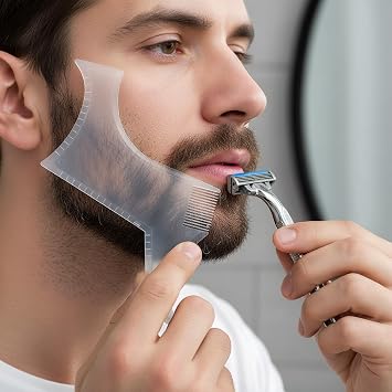 Beard Shaping Tool for Men,Transparent Beard Styling Template with Comb,Plastic Barber Shaper Guide for Symmetric Line Up, Edging & Trimming