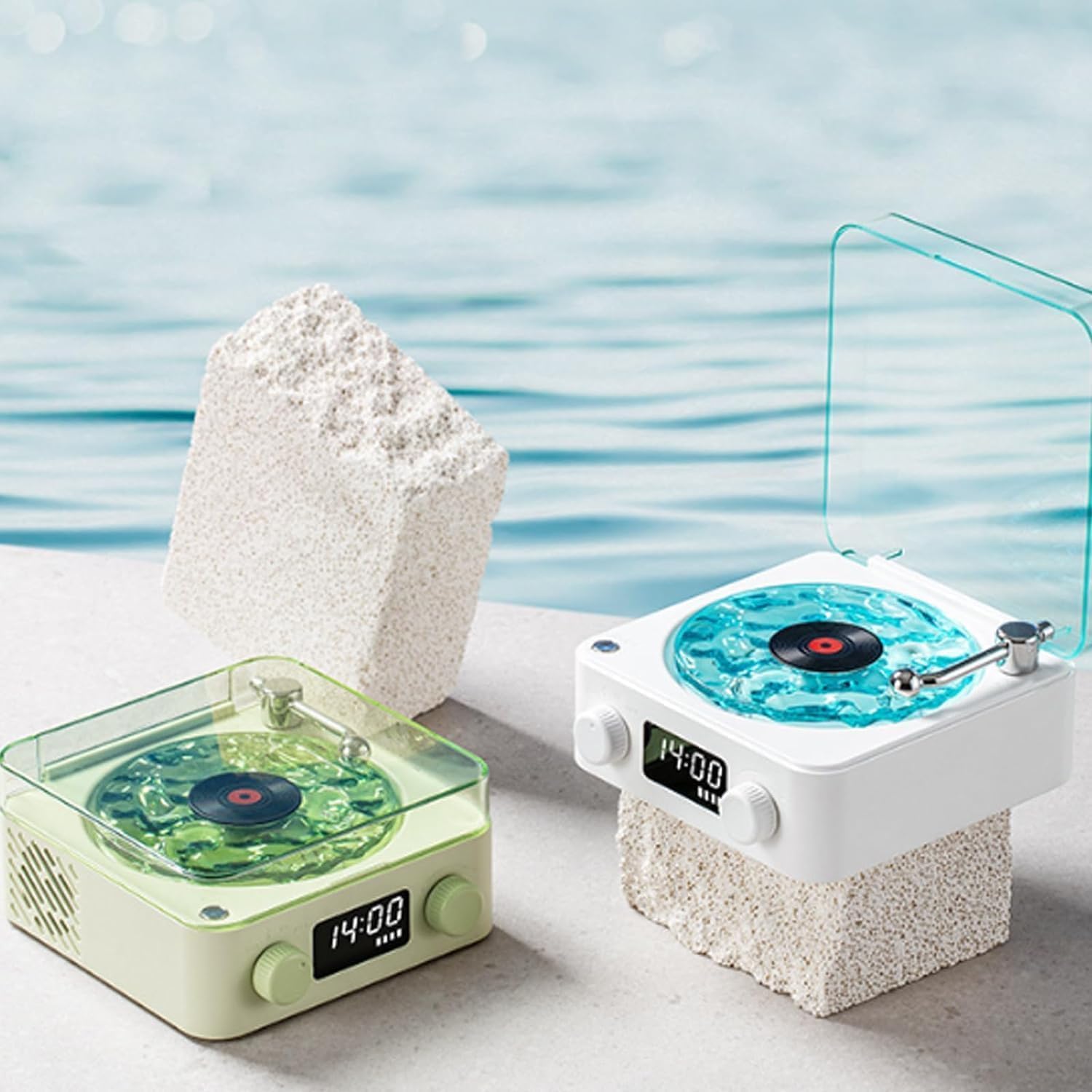 Altavoz giratorio retro con Bluetooth y luces ajustables, cuenta con 4 sonidos naturales, ideal para dormitorio, al aire libre y fiestas