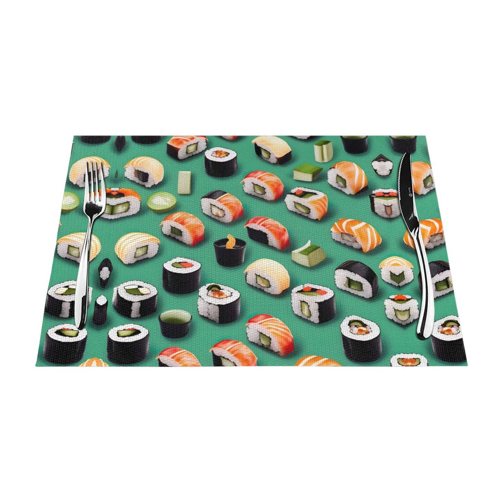 Placemats Set of 6,Table Mats Washable Placemat Decoration, Sushi Food Print
