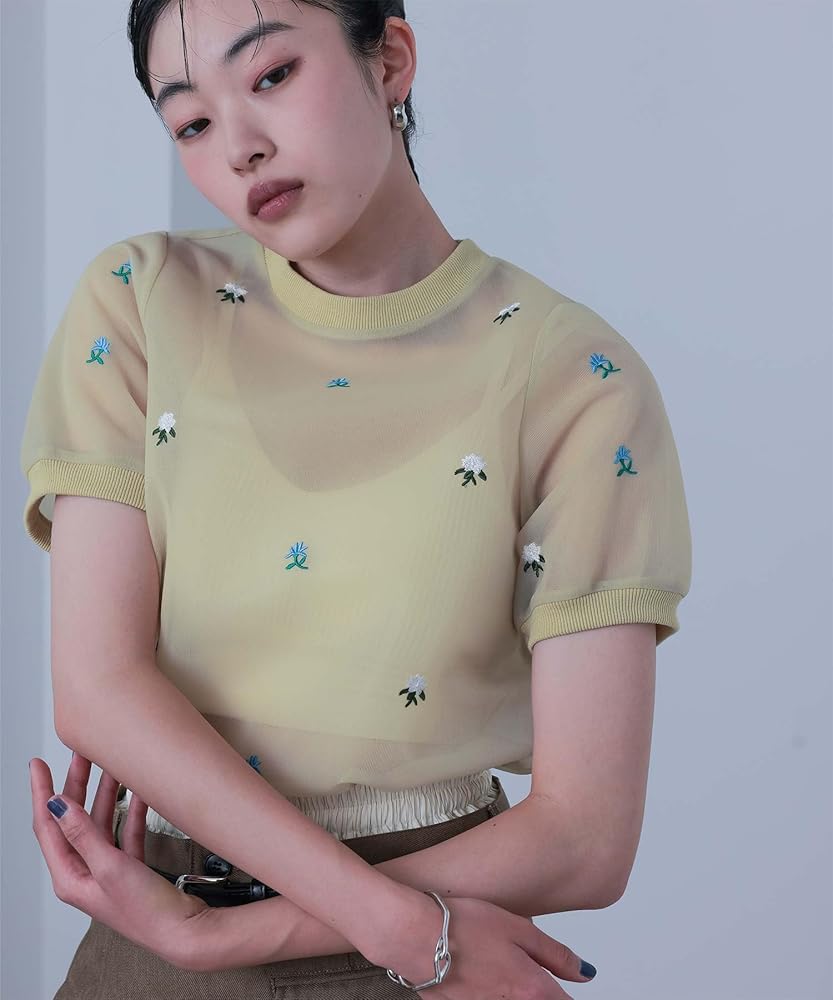 Amazon | [miette] シアー ダンボール フラワー 刺繍 トップス