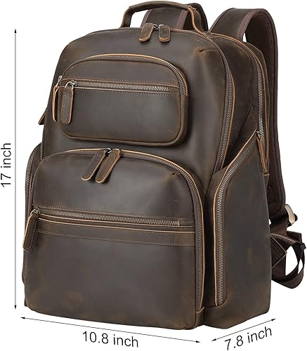 Miniatura 5 de TIDING Mochila de cuero para laptop de 15.6 pulgadas para hombre, con múltiples bolsillos, mochila de viaje para negocios durante la noche con