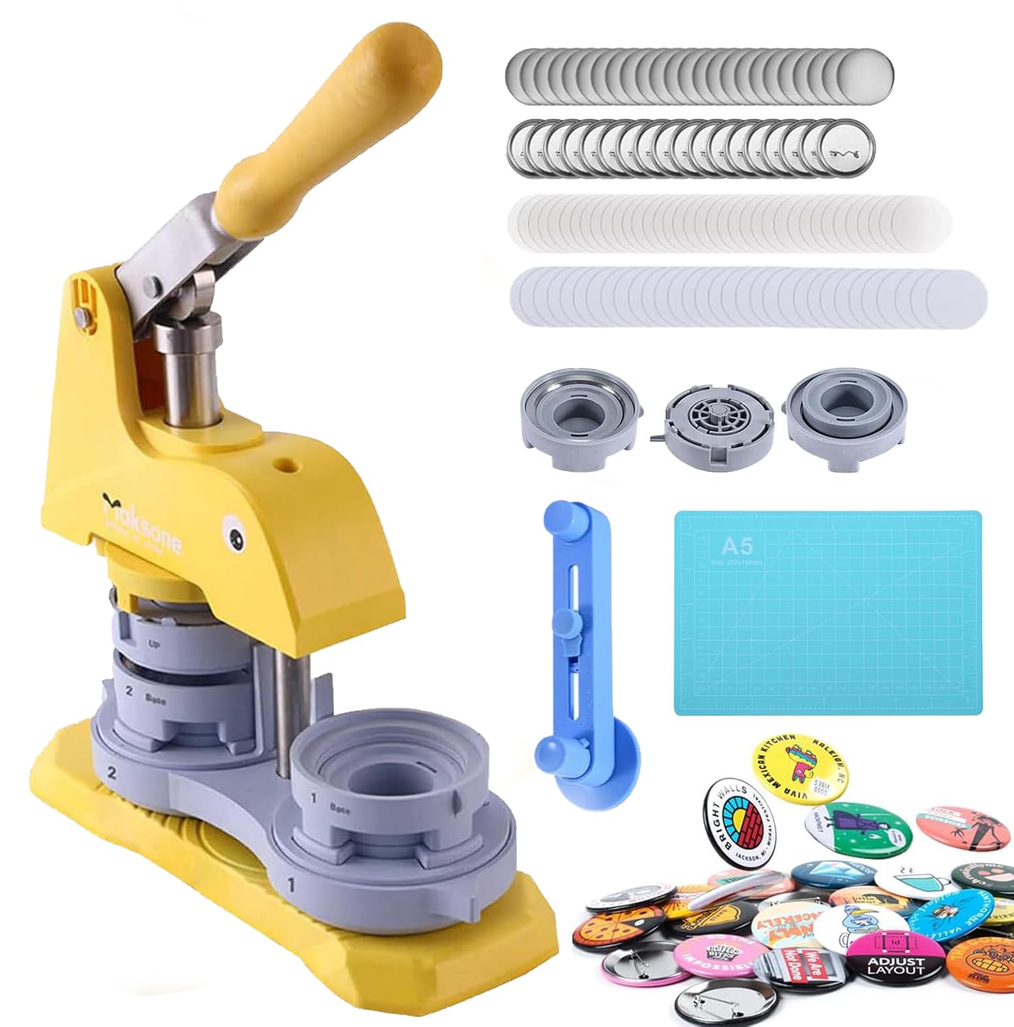 ZXGRfdefa Badge maker, 58mm Pin Button Maker With 100pcs Accessories & Circle Cutter, Custom Metal Badge Press Machine(Yellow)