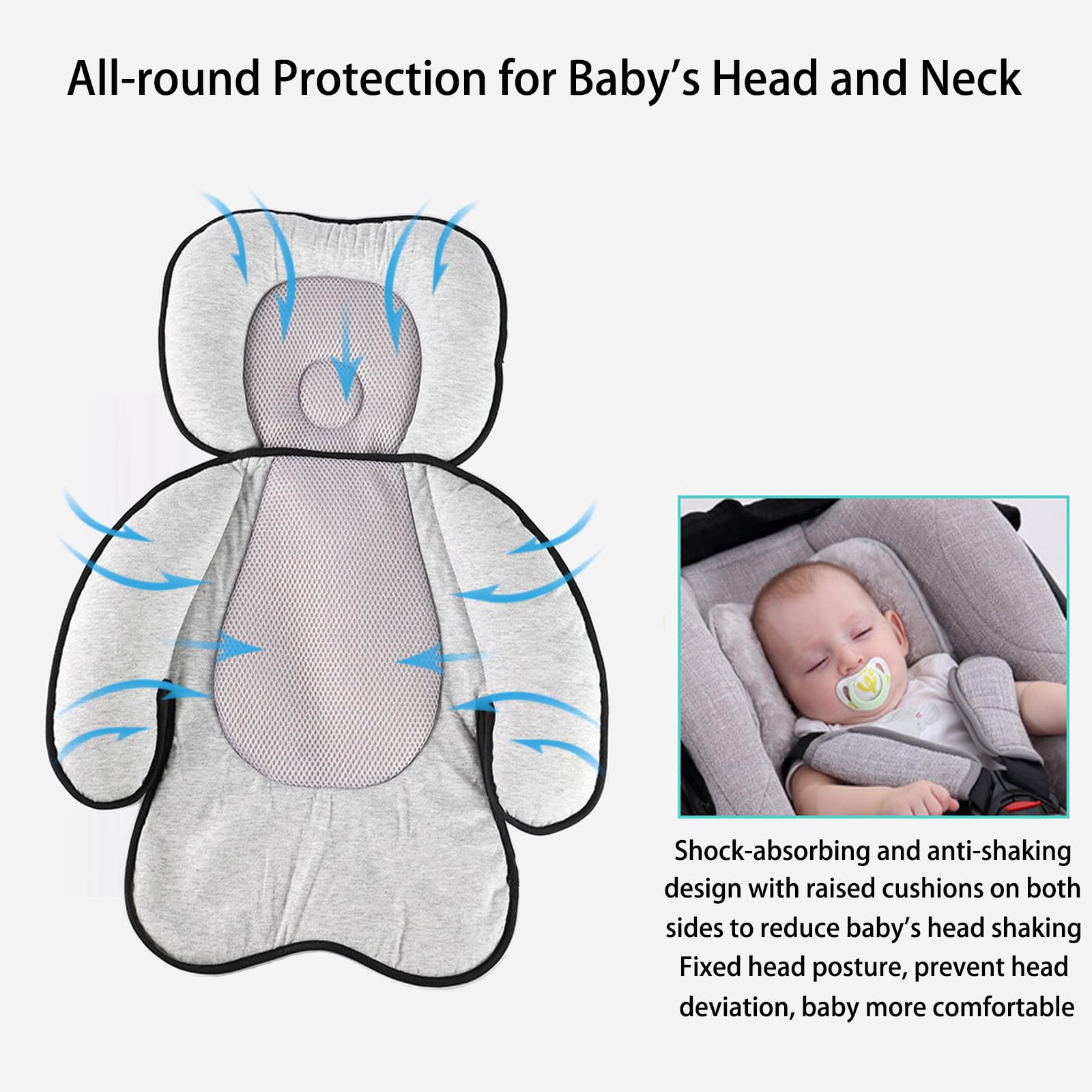 iFCOW Cojín para cochecito de bebé, cojín de asiento de coche para bebé con almohada extraíble para la cabeza universal para cochecito infantil y cojín de apoyo para la cabeza y el cuerpo