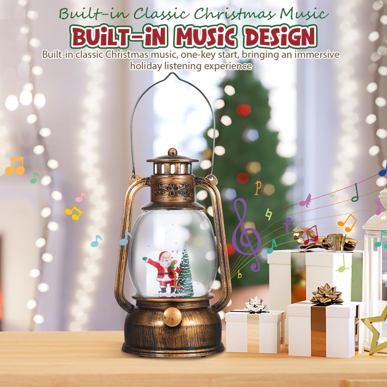 Cabilock Christmas Snow Globe LED Candles Battery Operated Lighted Flameless Lantern Swirling Water Glittering Spinning Candle Home Decor for Thanksgiving Christmas Decoration, Santa