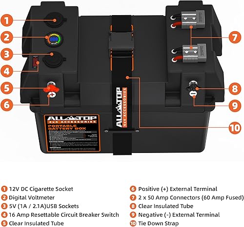 Miniatura 3 de ALL-TOP Caja de batería inteligente, caja marina de 12 V con conectores de 50 amperios, múltiples puertos y disyuntor para motor de arrastre, RV y