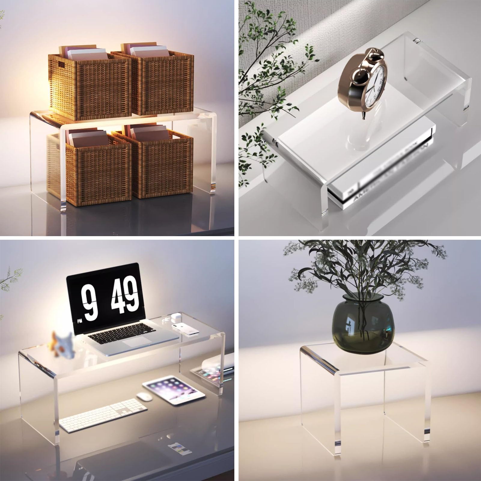 Mensola rialzata in acrilico trasparente, supporto per dessert con trasmissione della luce al 92%, spessore 8 mm, ripiano rettangolare da esposizione per decorazione domestica (50 x 25 x 20 cm)