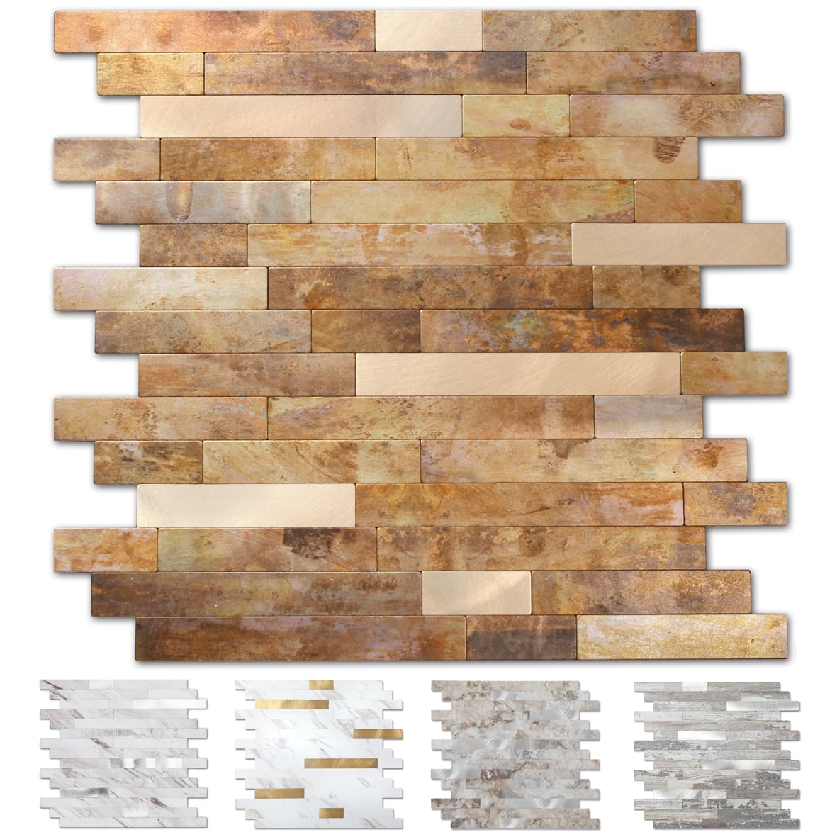 Peel And Stick Stone Metal Backsplash Tiles | 10 Sheets, 12"x12", Beige Stone | DIY Kitchen, Bathroom, Fireplace No Grout Needed