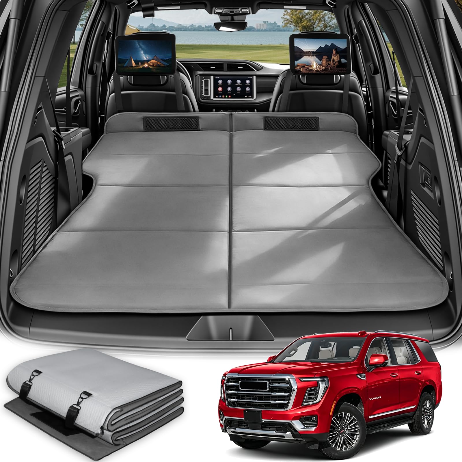 Car Bed for GMC Yukon, Foldable Non Inflatable Soft Foam Camping Mattress, Thickened Portable SUV Trunk Sleeping Pad, Air Mattress Upgrade for Family Camping, Soft &amp; Cozy Outdoor Sleeping Pad
