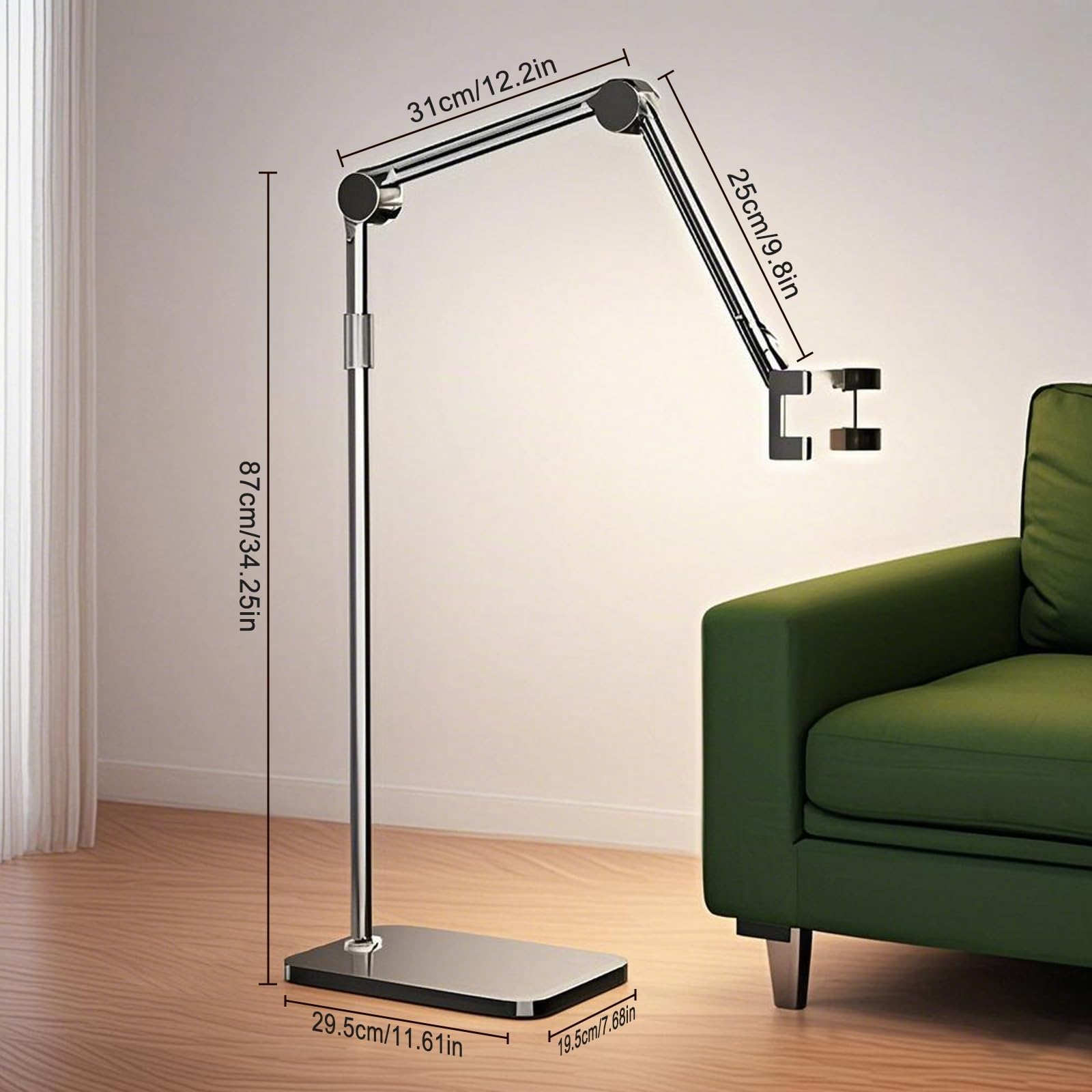 Tablet Bodenständer,Tablet Halterung 360 Grad Drehbar Höhenverstellbarer Metall Tablet Halter mit Ausziehbarer Arm für Zuhause Bett Sofa Kompatibel mit 4-12.8" iPad iPhone Kindle E-Reader (3 Segment)